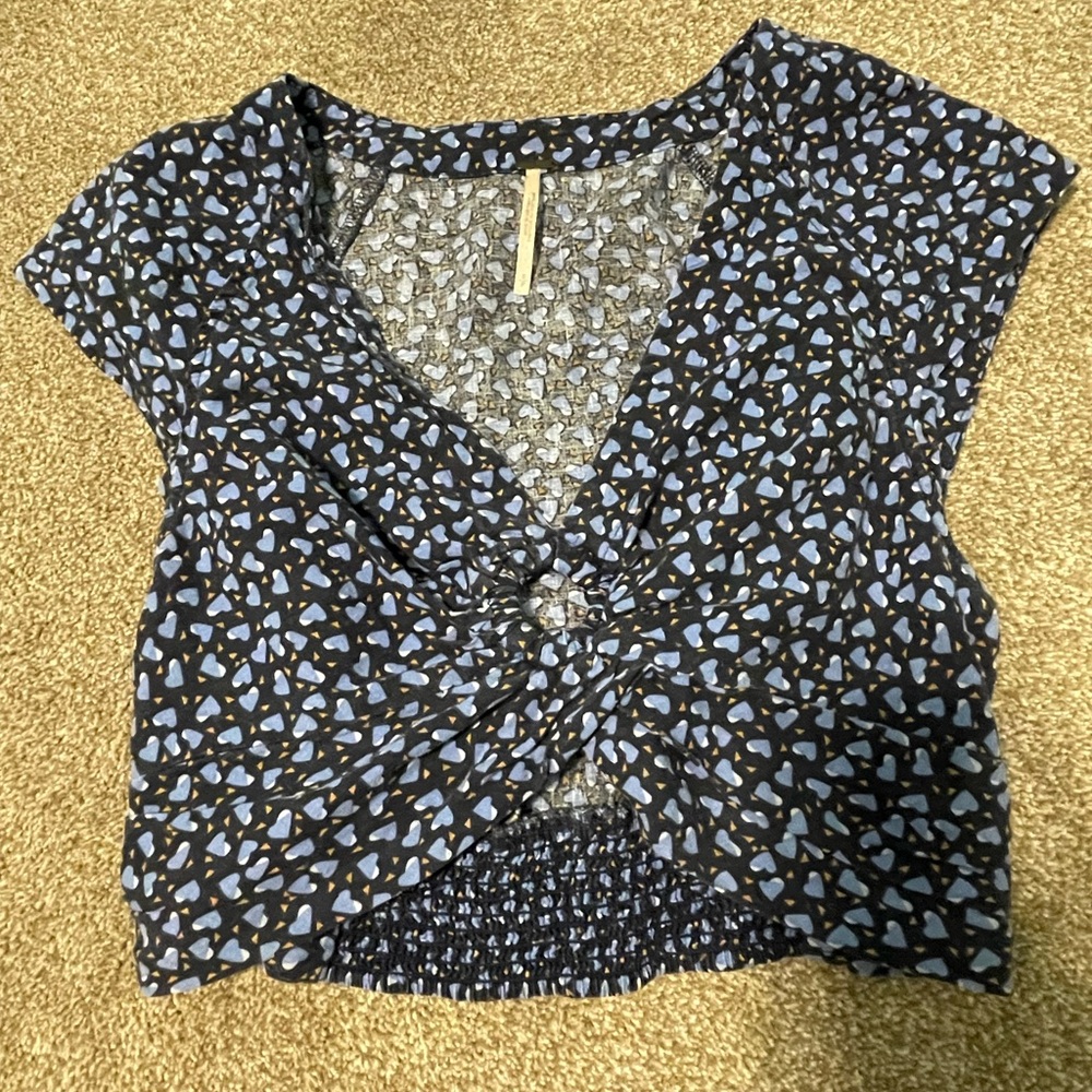 Free People Black and Blue Patterned Crop Top